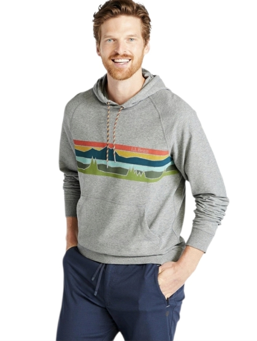 L.L. Bean Men's Medium Reg. Slighty Fitted Camp Graphic Mountains Gray Hoodie